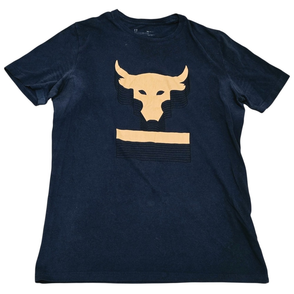 Under Armour Project Rock Brahma Bull Shirt Mens Small Navy Gold Dwayne Johnson
